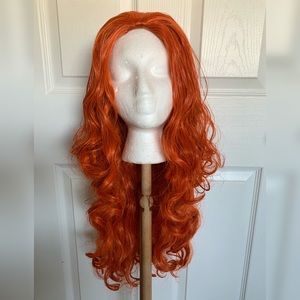 Long Curly Red Orange Wig Perfect for Halloween, Merida, or Ariel Costume